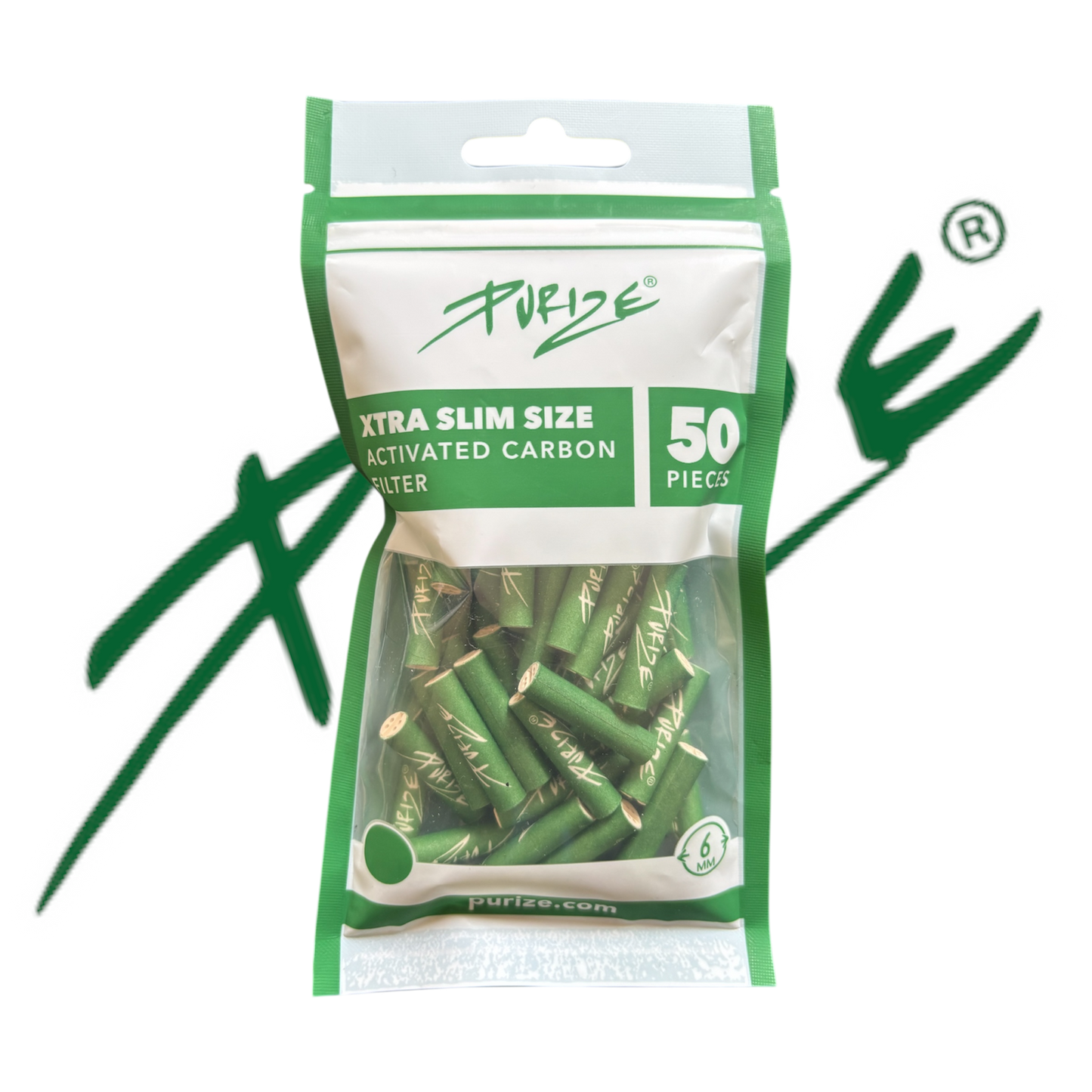 PURIZE® XTRA Slim Activated Carbon Filter Tips – Green Edition (50 pcs)