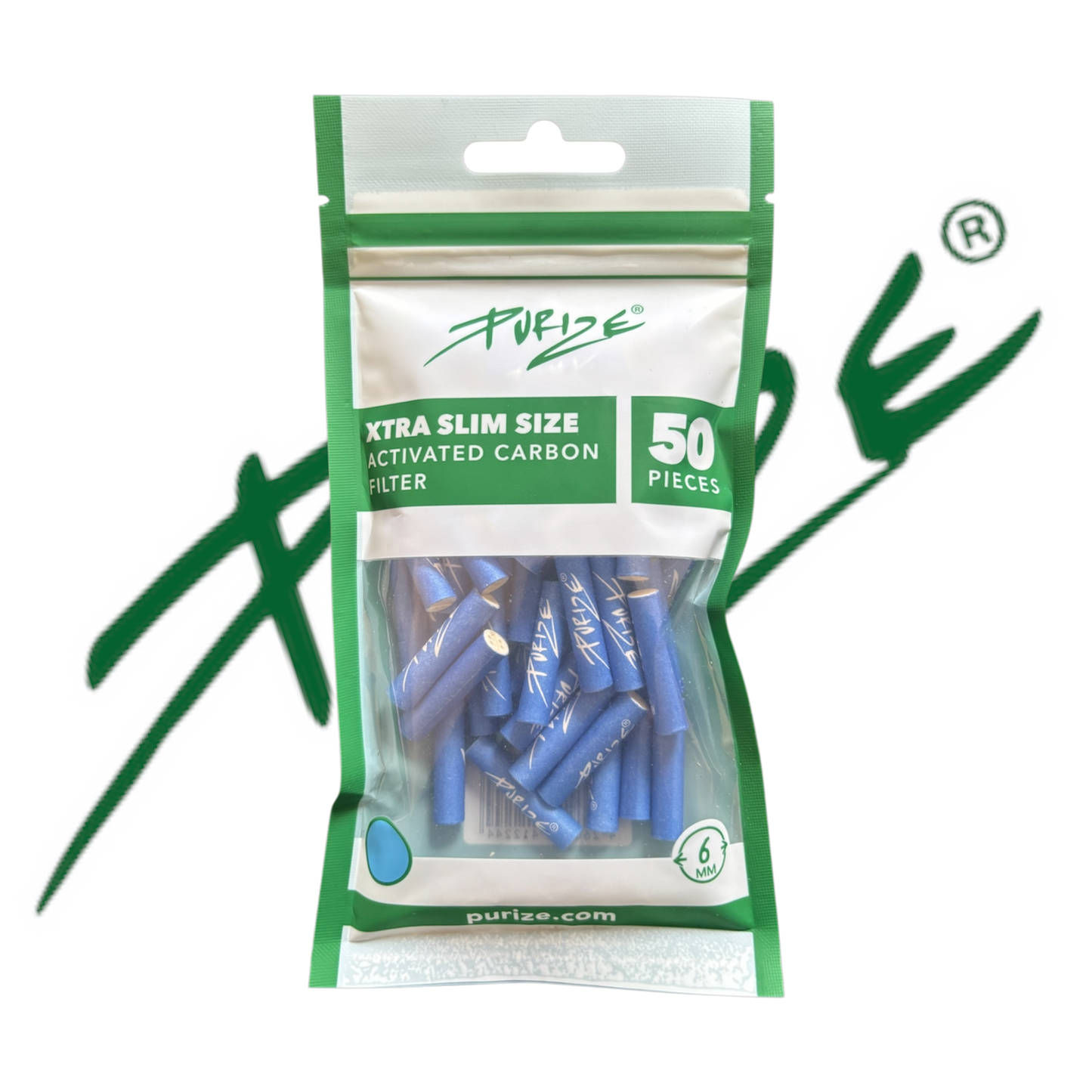 PURIZE® XTRA Slim Activated Carbon Filter Tips – Blue Edition (50 pcs)