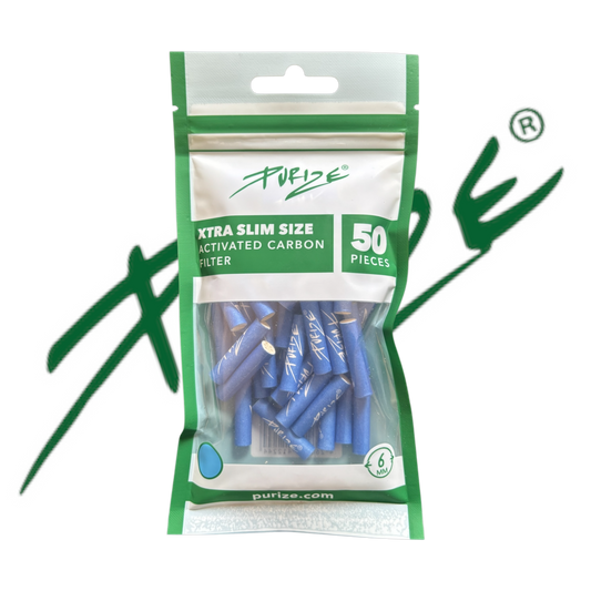 PURIZE® XTRA Slim Activated Carbon Filter Tips – Blue Edition (50 pcs)