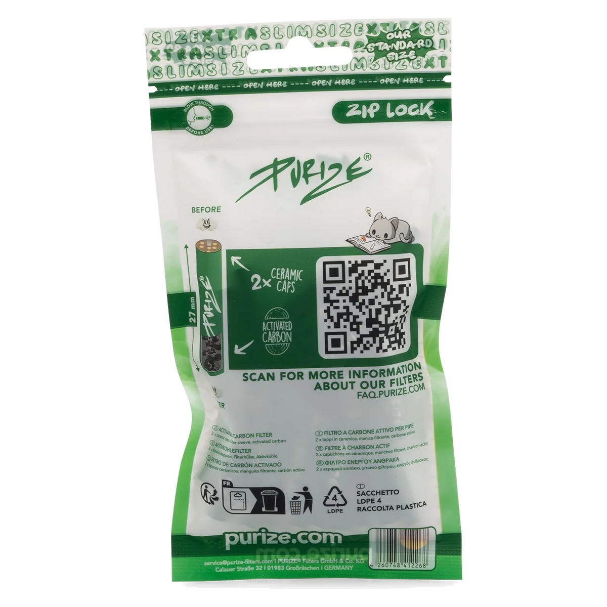 PURIZE® XTRA Slim Activated Carbon Filter Tips – Green Edition (50 pcs)