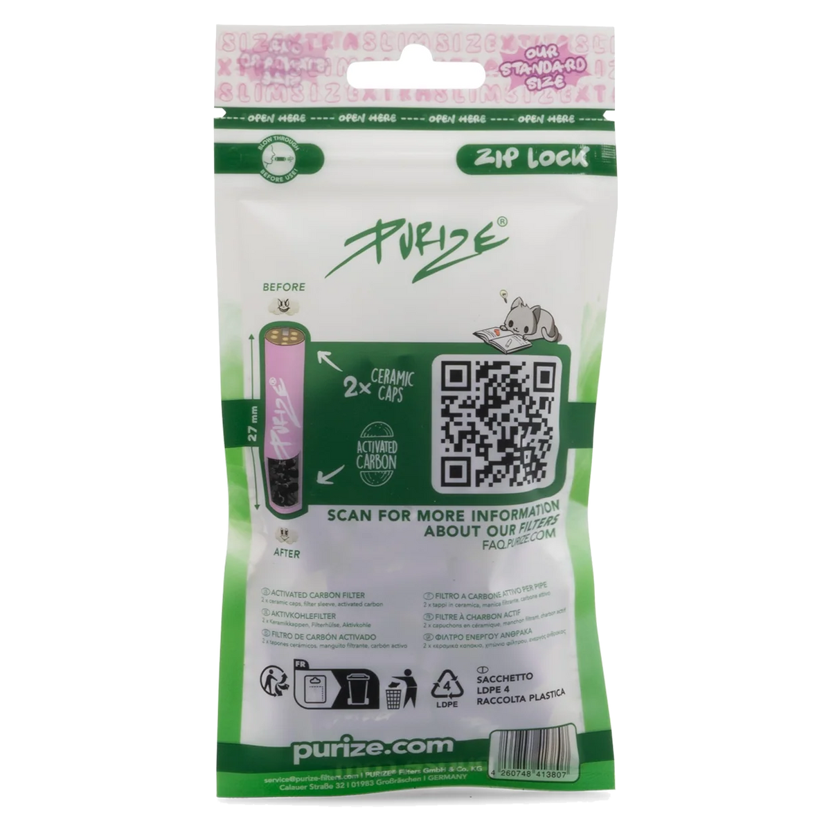 PURIZE® XTRA Slim Activated Carbon Filter Tips – Purple Edition (50 pcs)