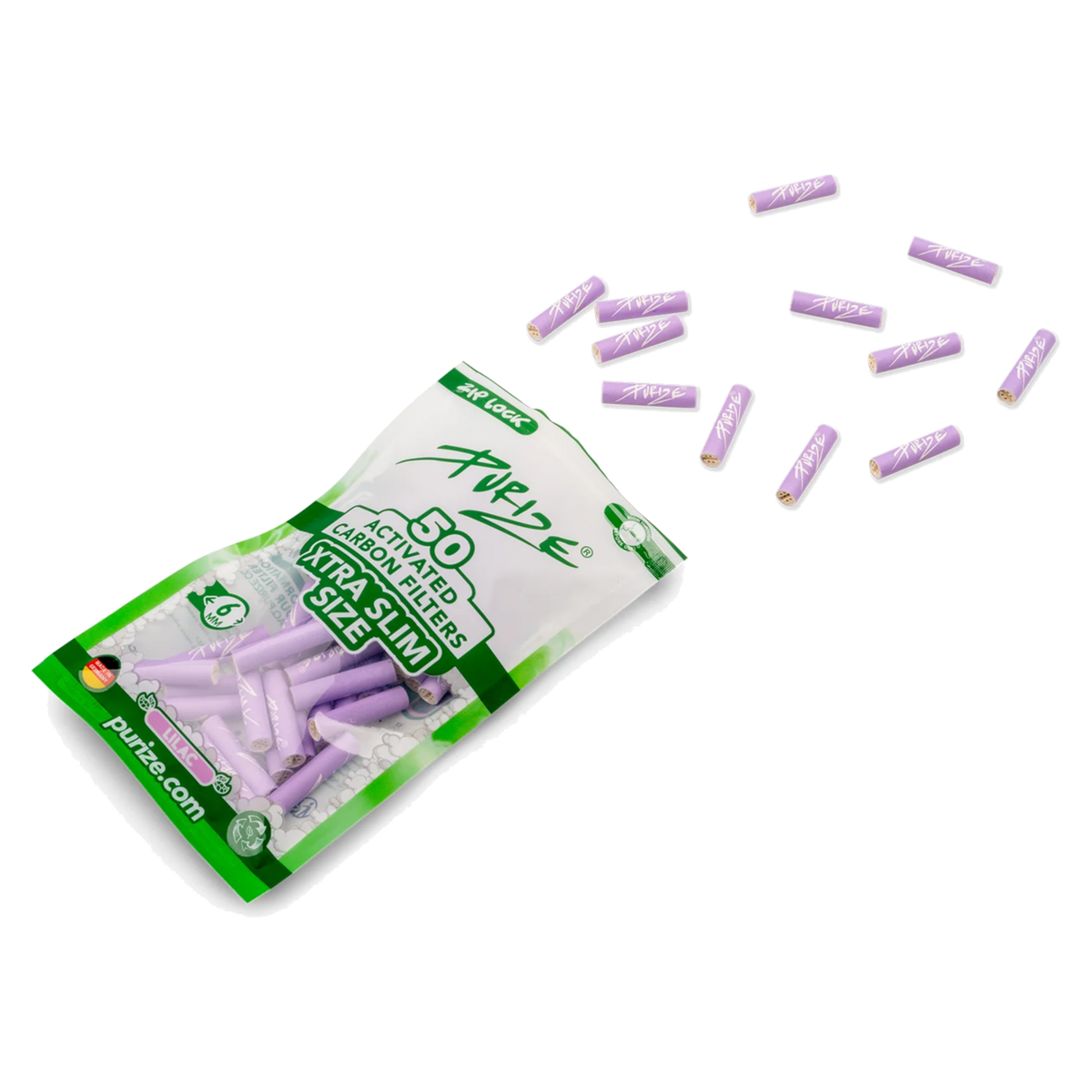PURIZE® XTRA Slim Activated Carbon Filter Tips – Purple Edition (50 pcs)