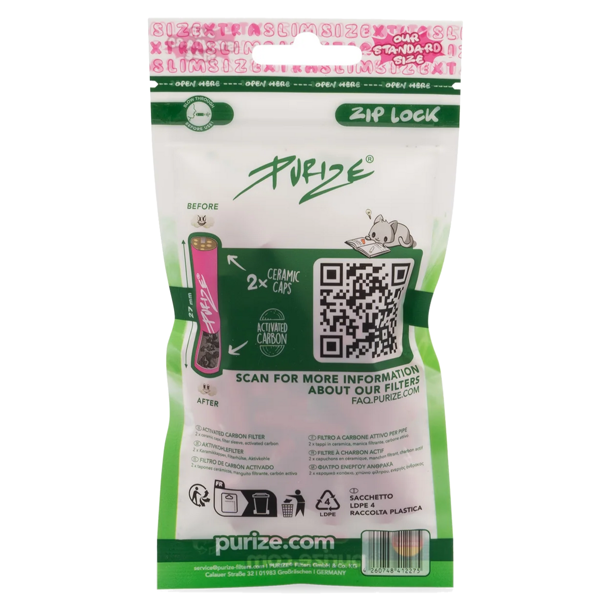 PURIZE® XTRA Slim Activated Carbon Filter Tips – Pink Edition (50 pcs)