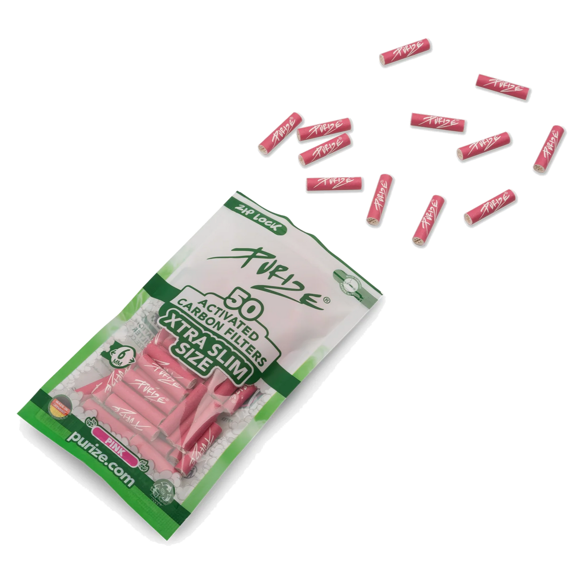 PURIZE® XTRA Slim Activated Carbon Filter Tips – Pink Edition (50 pcs)