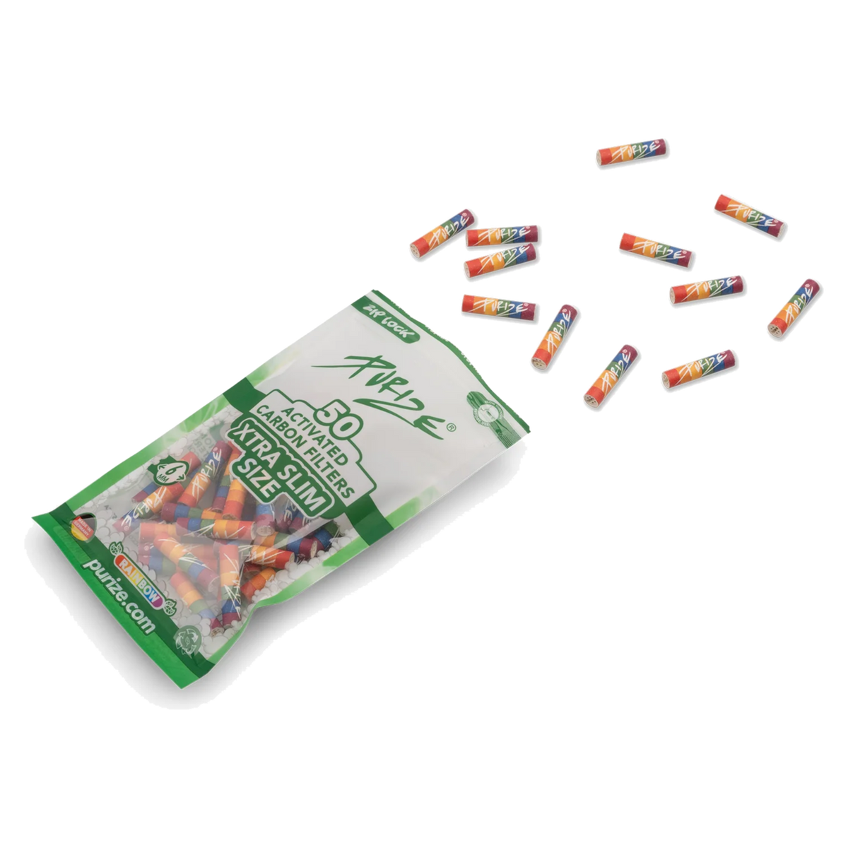 PURIZE® XTRA Slim Activated Carbon Filter Tips – Rainbow Edition (50 pcs)