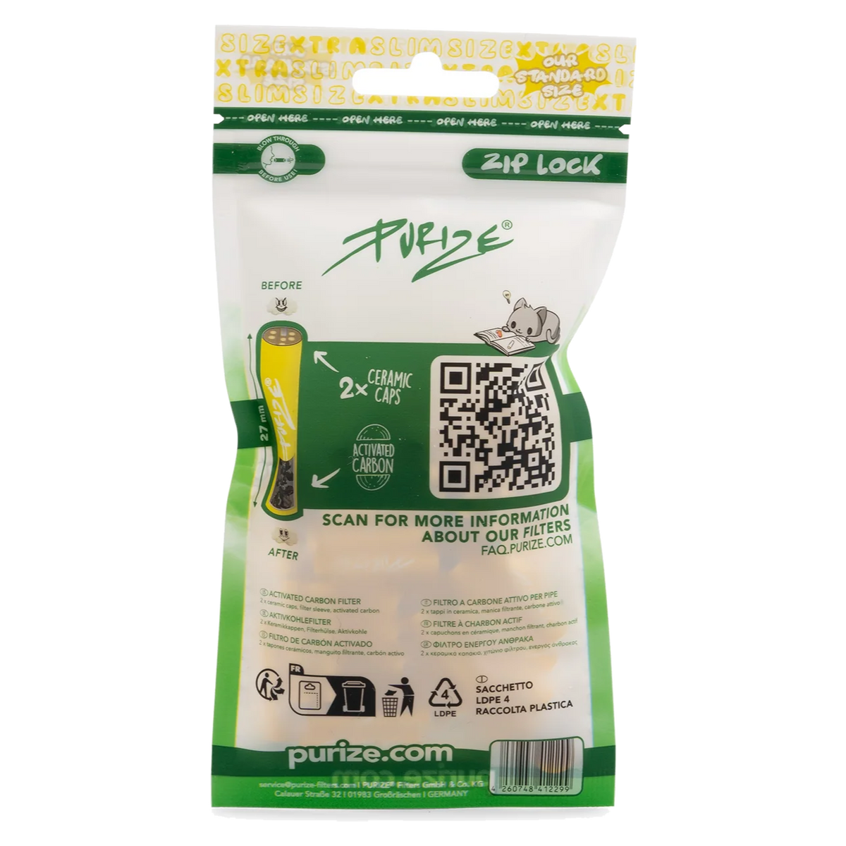 PURIZE® XTRA Slim Activated Carbon Filter Tips – Yellow Edition (50 pcs)