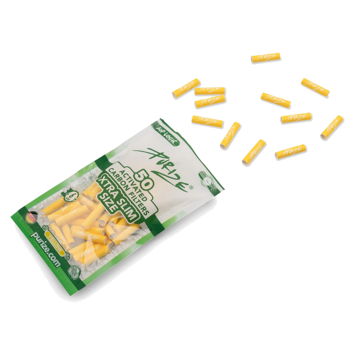 PURIZE® XTRA Slim Activated Carbon Filter Tips – Yellow Edition (50 pcs)