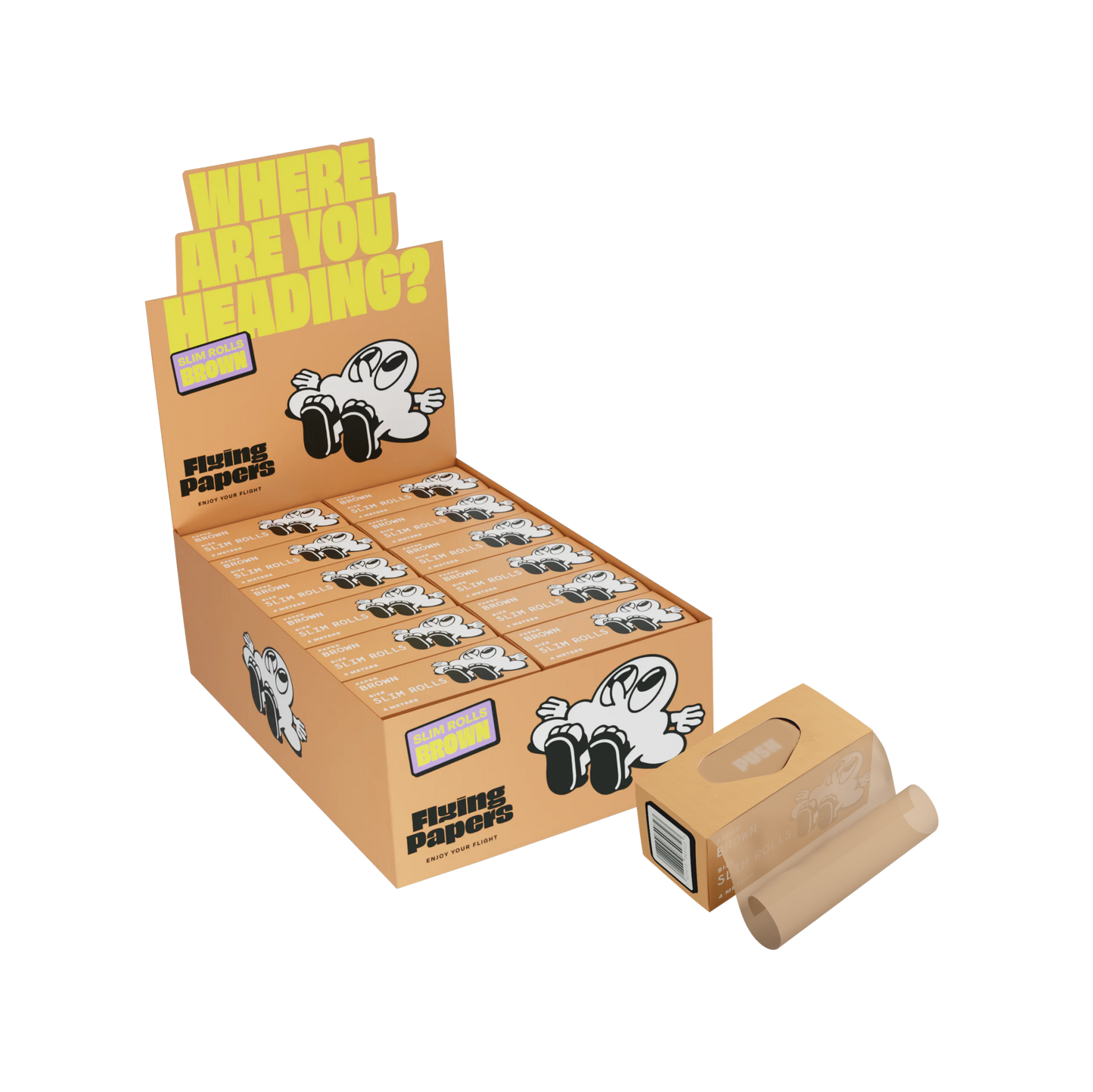 Flying Papers - Brown Slim Roll Papers With Tips