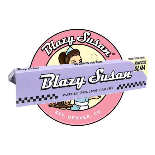 "Blazy Susan purple king size rolling papers – vibrant and smooth burning"