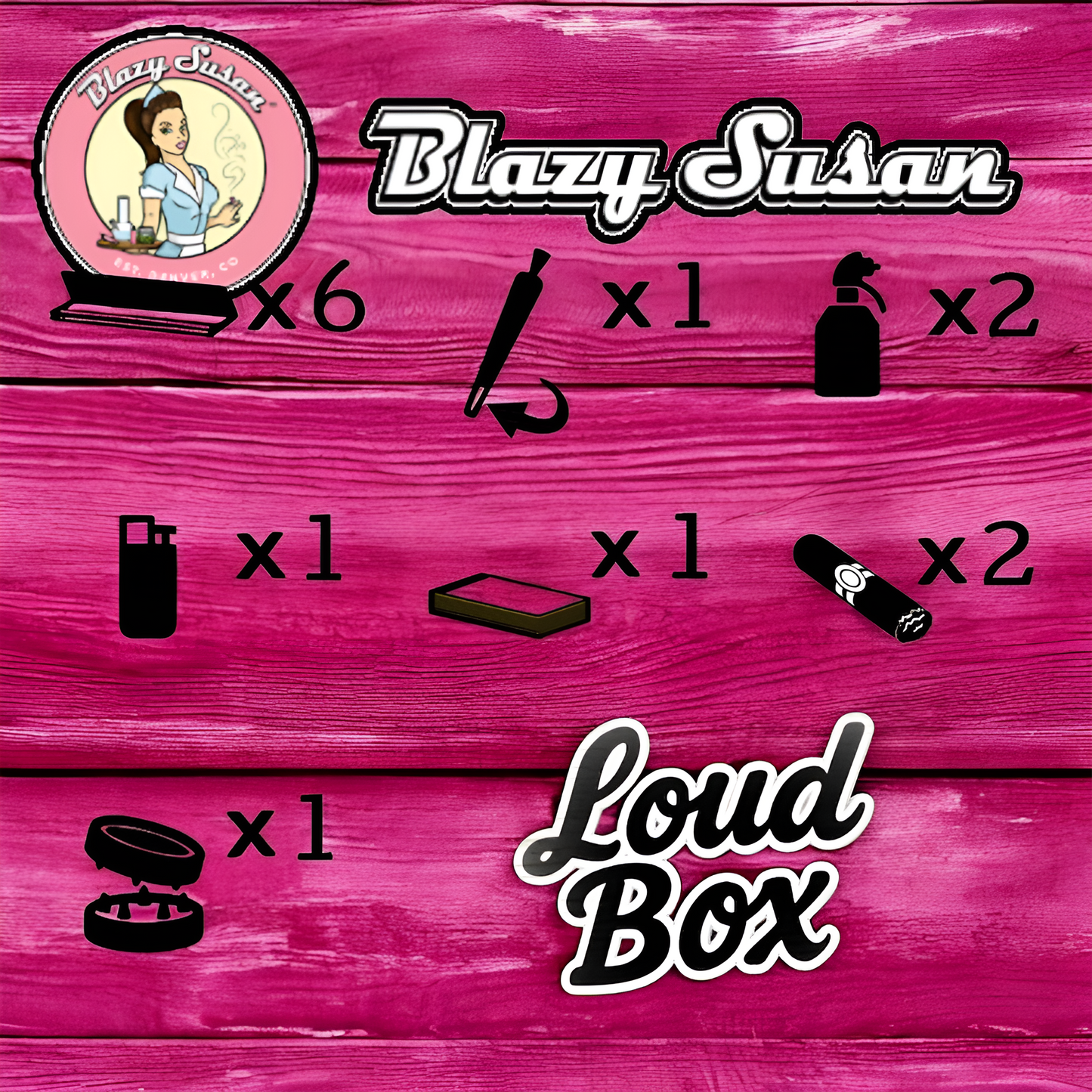 Stylish Blazy Susan pink smoking set from LoudBox with rolling papers and tips