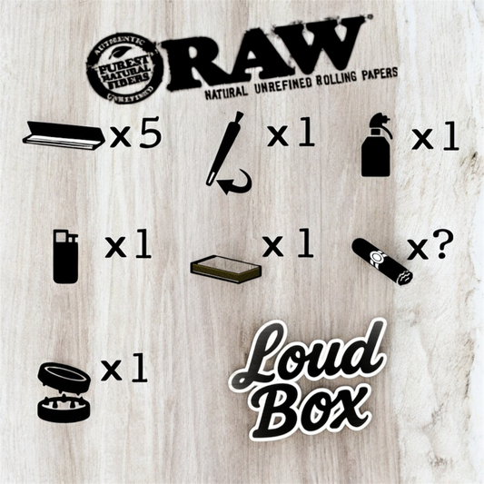 "LoudBox RAWs Edition featuring authentic RAW rolling papers and accessories"